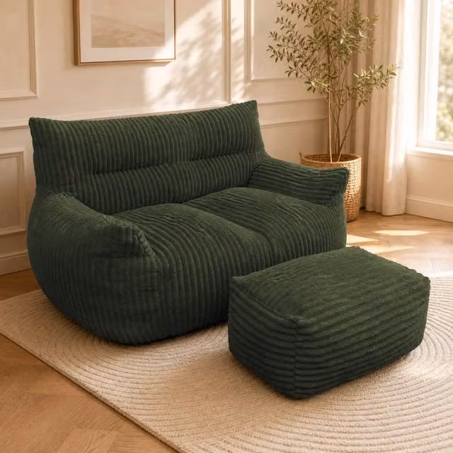 STILVORA 2-Seater Modern Corduroy Upholstered Sofa in Green – 1