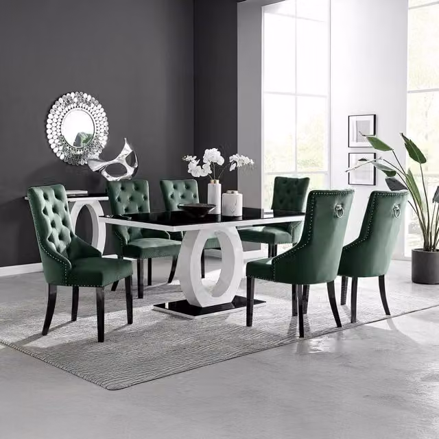 FurnitureboxUK Giovani Oval Glass Dining Table and 6 Belgravia Velvet Chairs in Green