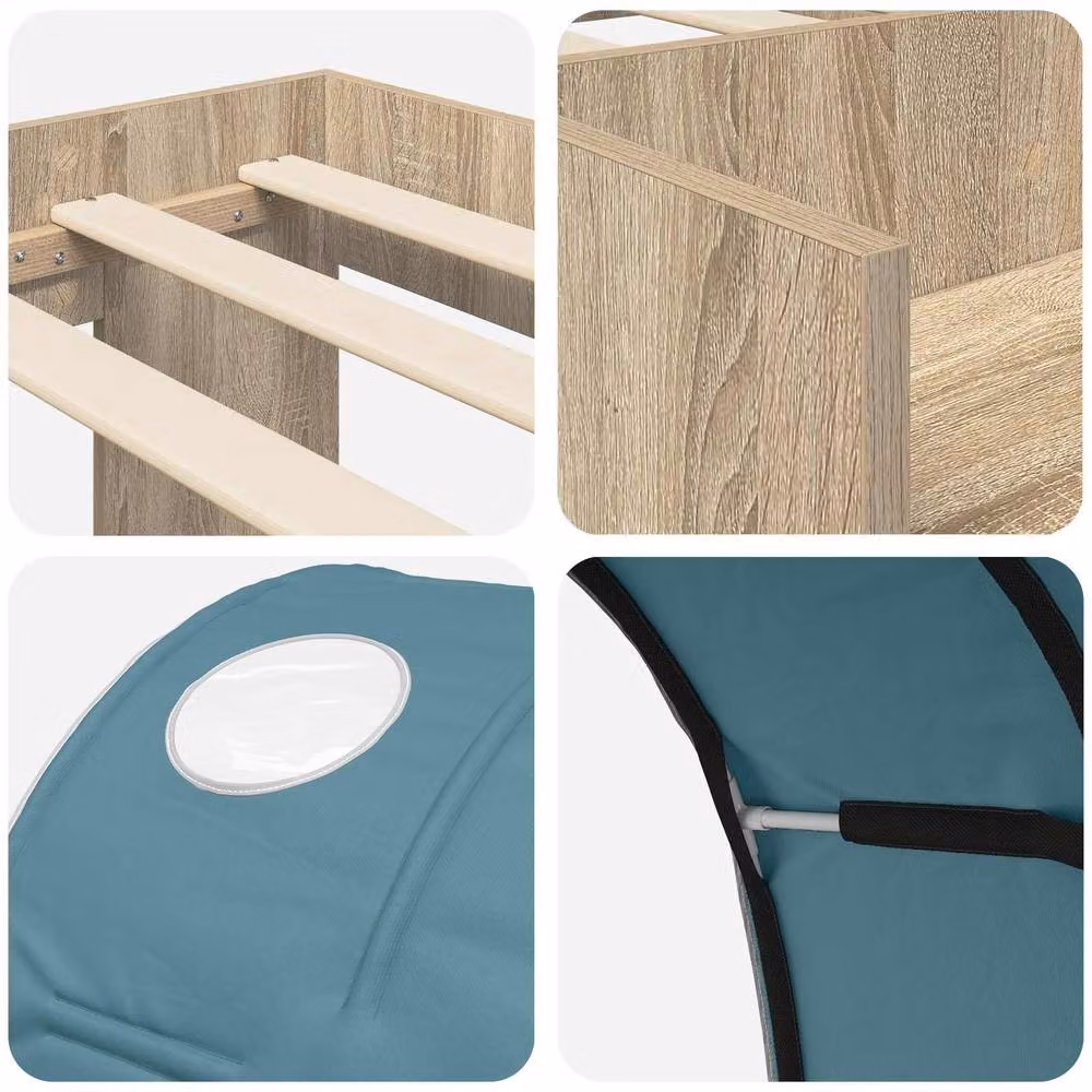 Berkfield Home 3-Piece Bed Frame with Tunnel in Sonoma Oak and Light Blue – 3