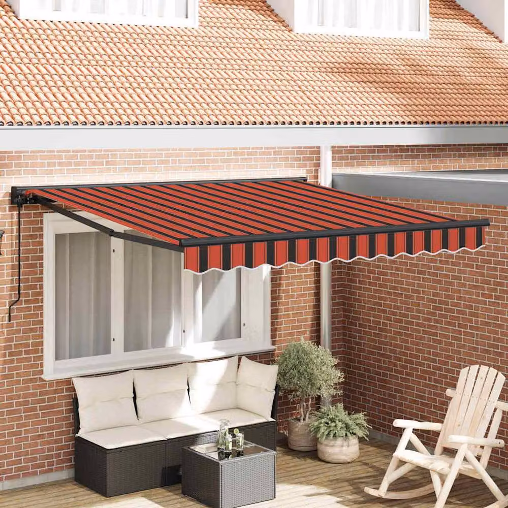 Berkfield Home Manual Retractable Folding Arm Awning in Orange and Brown, W: 300 cm, D: 250 cm – 2