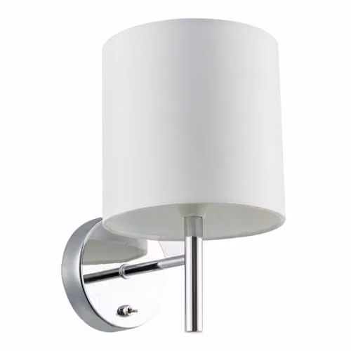 Happy Homewares Contemporary Bedside Wall Lamp in Polished Chrome with White Fabric Shade and Toggle Switch, W/D/H: 24 x 15 x 10 cm