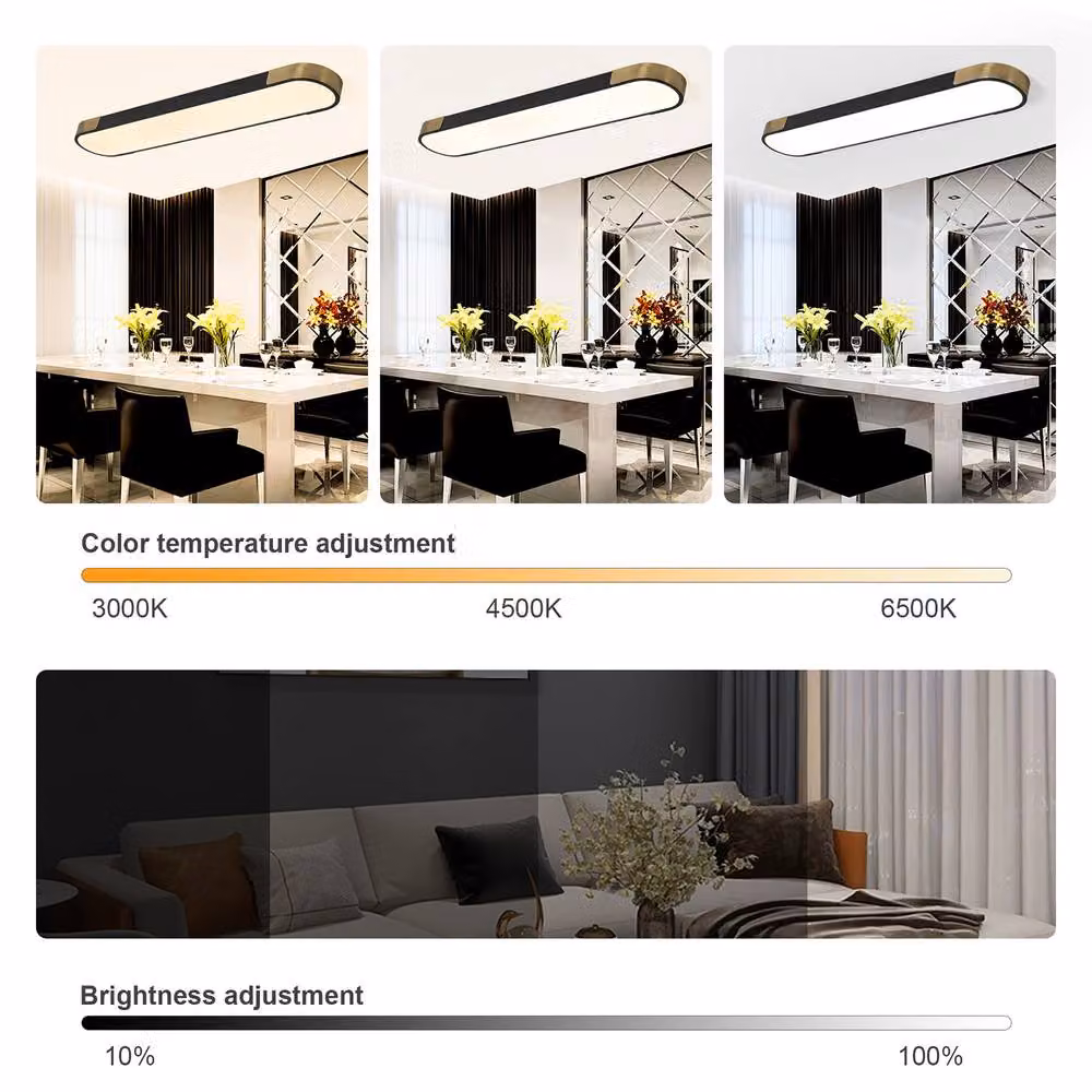NIVOR Dimmable LED Linear Flush Mount Ceiling Lamp with Remote Control, Black and Gold/Brass, 70 cm – 3
