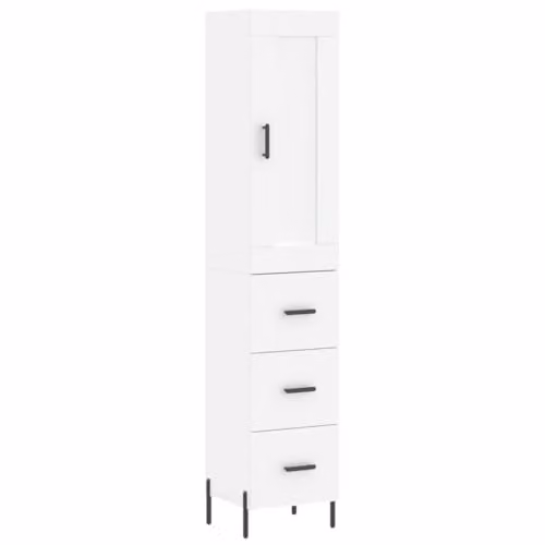 vidaXL Modern White Highboard with Hinged Doors and Internal Shelves, W/D/H: 34.5 x 34 x 180 cm
