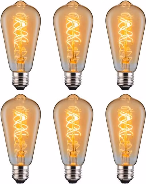 Ferretti ST64 Amber LED Spiral Filament Dimmable E27 Bulb, Pack of 6