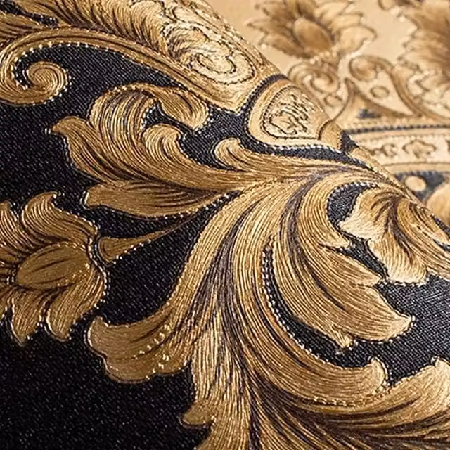 KORVIXA Gold Luxury Damask Embossed Vinyl Wallpaper Roll with Floral Abstract Design, 0.6 m2 – 1