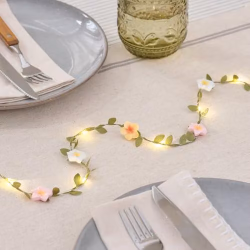 Lights4fun Wilderness Daisy Micro Light Garland in Green, Silver and White, 2m – 2