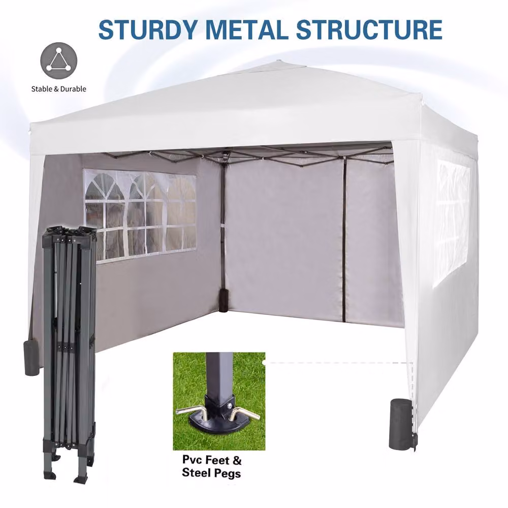 MCC Direct White Pop Up Gazebo with Removable Sides and Storage Bag W: 300 cm, D: 300 cm, H: 255 cm – 2