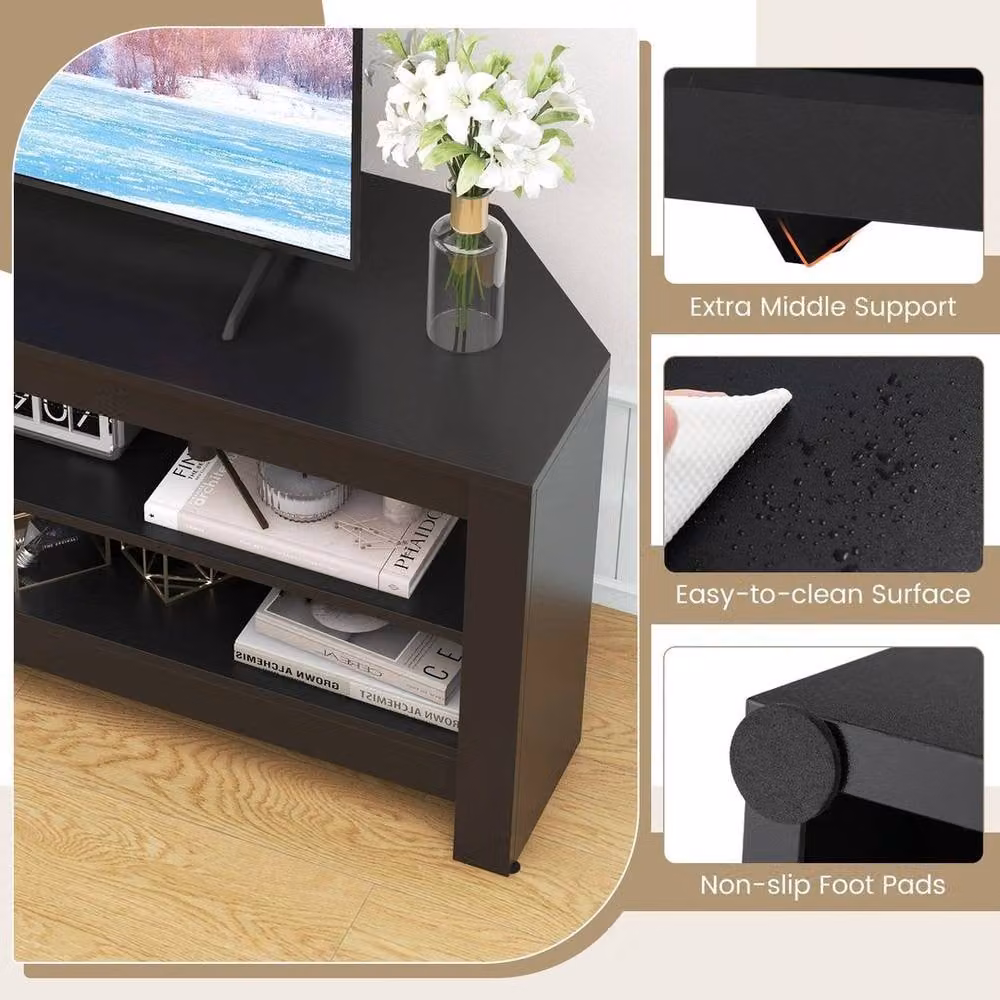 KORVIXA Modern 3-Tier Entertainment Center Console Table in Black, W/D/H: 100 x 100 x 100 cm – 5