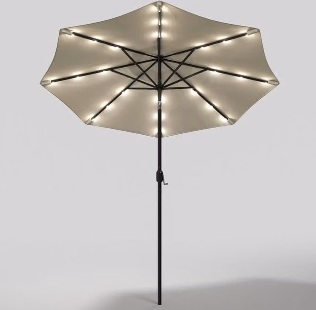 Lifeideas Solar 24 LED Cantilever Parasol with Base, Style A, Beige Polyester