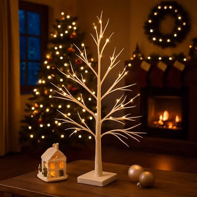 Marco Paul Pre-lit White LED Tabletop Twig Tree in Silver, Height: 140 cm – 1