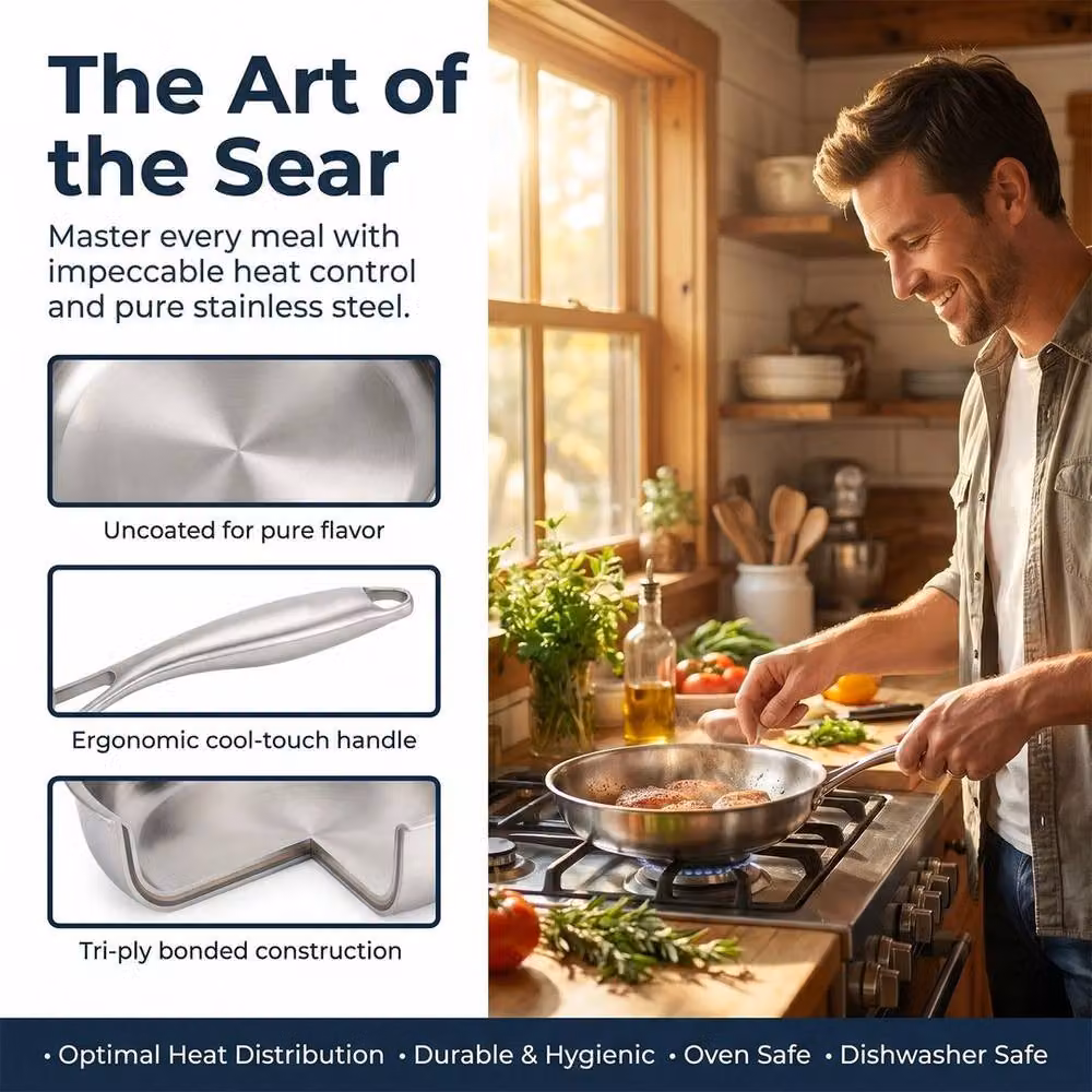 PAWNORA Stainless Steel Frying Pan, Silver, Diameter: 21.5 cm – 4
