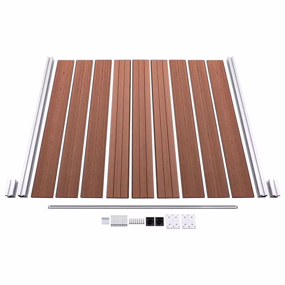 Berkfield Home WPC Fence Set in Brown, featuring 2 Square and 1 Slanted Panel, W: 446 cm, H: 186 cm – 2