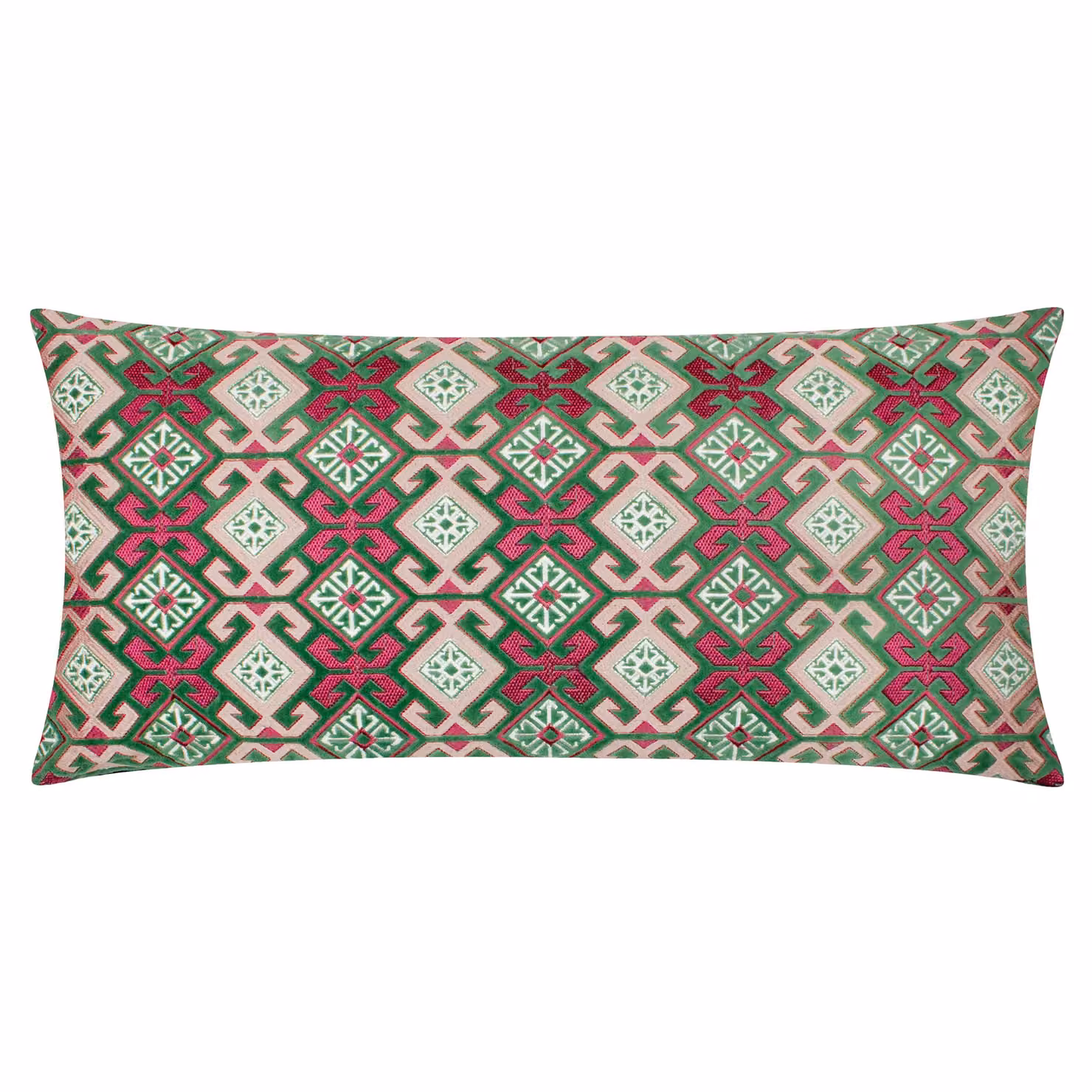 Paoletti Seventy Three Laurel Embroidered Velvet Boudoir Cushion in Cerise and Jade, W: 60 cm, H: 30 cm, D: 30 cm – 2
