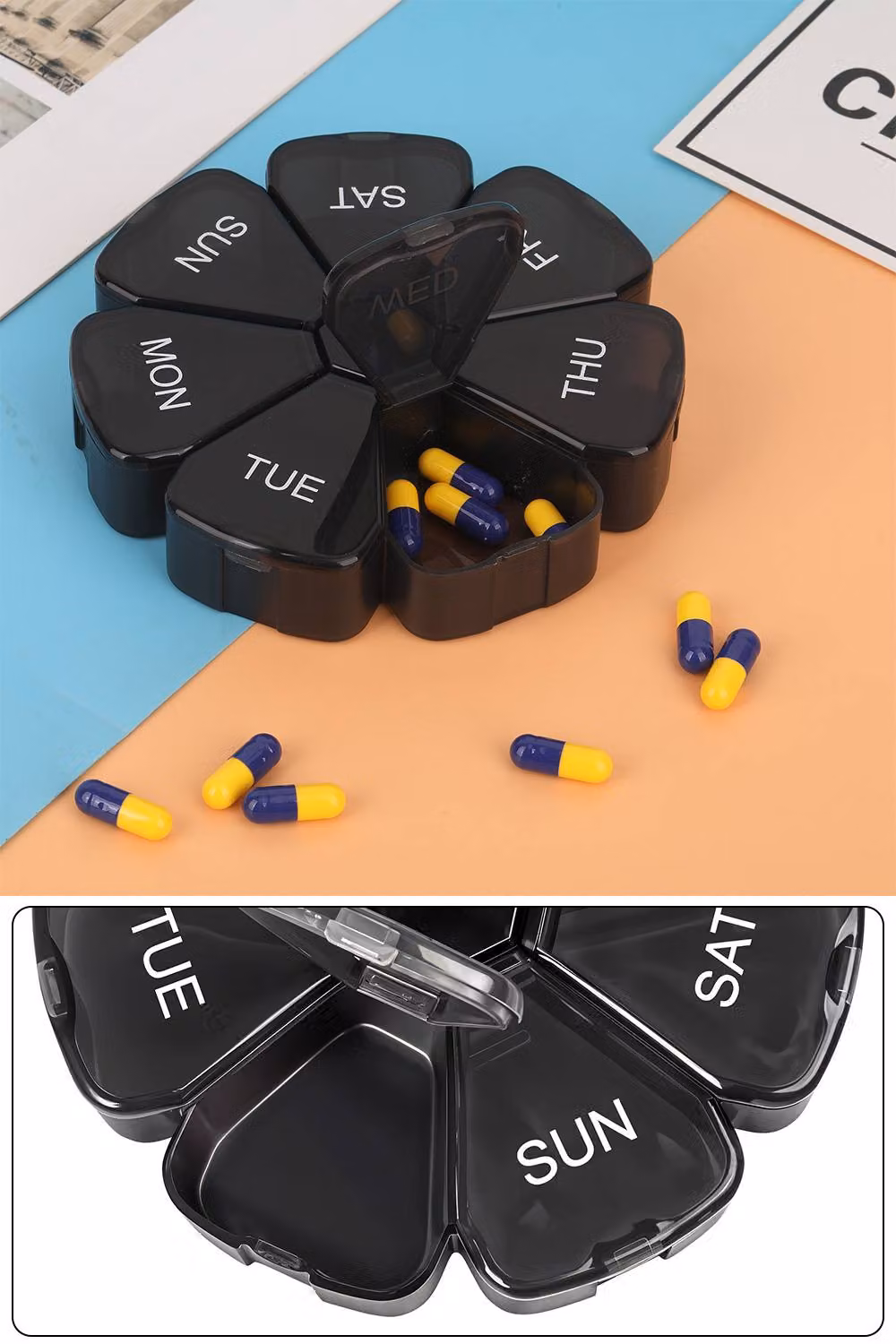 Neel Blue 7 Day Weekly Medicine Organiser and Pill Box in Black – 5