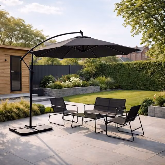 Jack Stonehouse 3m Banana Cantilever Parasol with UPF 30+ UV Protection in Black