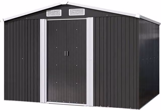 Livingandhome Metal Apex Roof Garden Storage Shed with Sliding Doors, Anthracite Grey