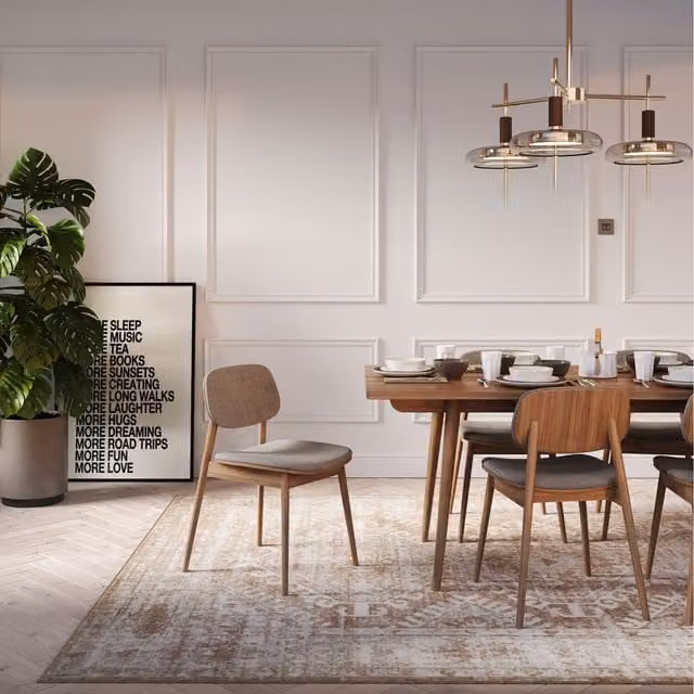 The Rug House Geometric Modern Distressed Living Area Rug, Beige, W: 230 cm, D: 160 cm