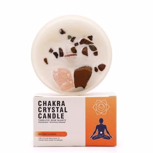 Ancient Wisdom Chakra Crystal Candles in White and Brown