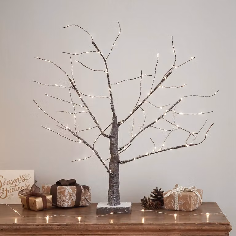 Lights4fun 65cm Battery Operated Indoor Pre-Lit Snow Dusted Twig Tree with 108 Warm White Micro LEDs, White, H 65 x W 45 x D 45 cm