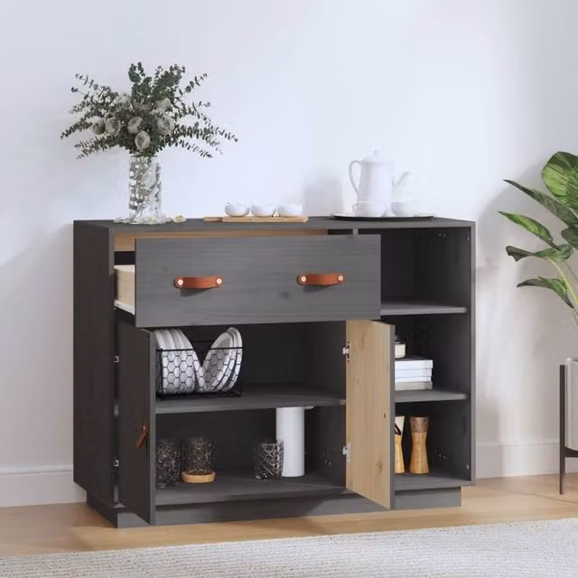 Berkfield Home Grey Solid Wood Pine Sideboard, W/D/H: 98.5 x 40 x 75 cm – 1