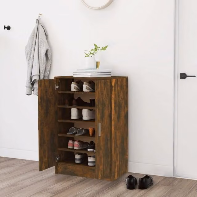 Berkfield Home Smoked Oak Shoe Cabinet in Brown, W/D/H: 60 x 35 x 92 cm