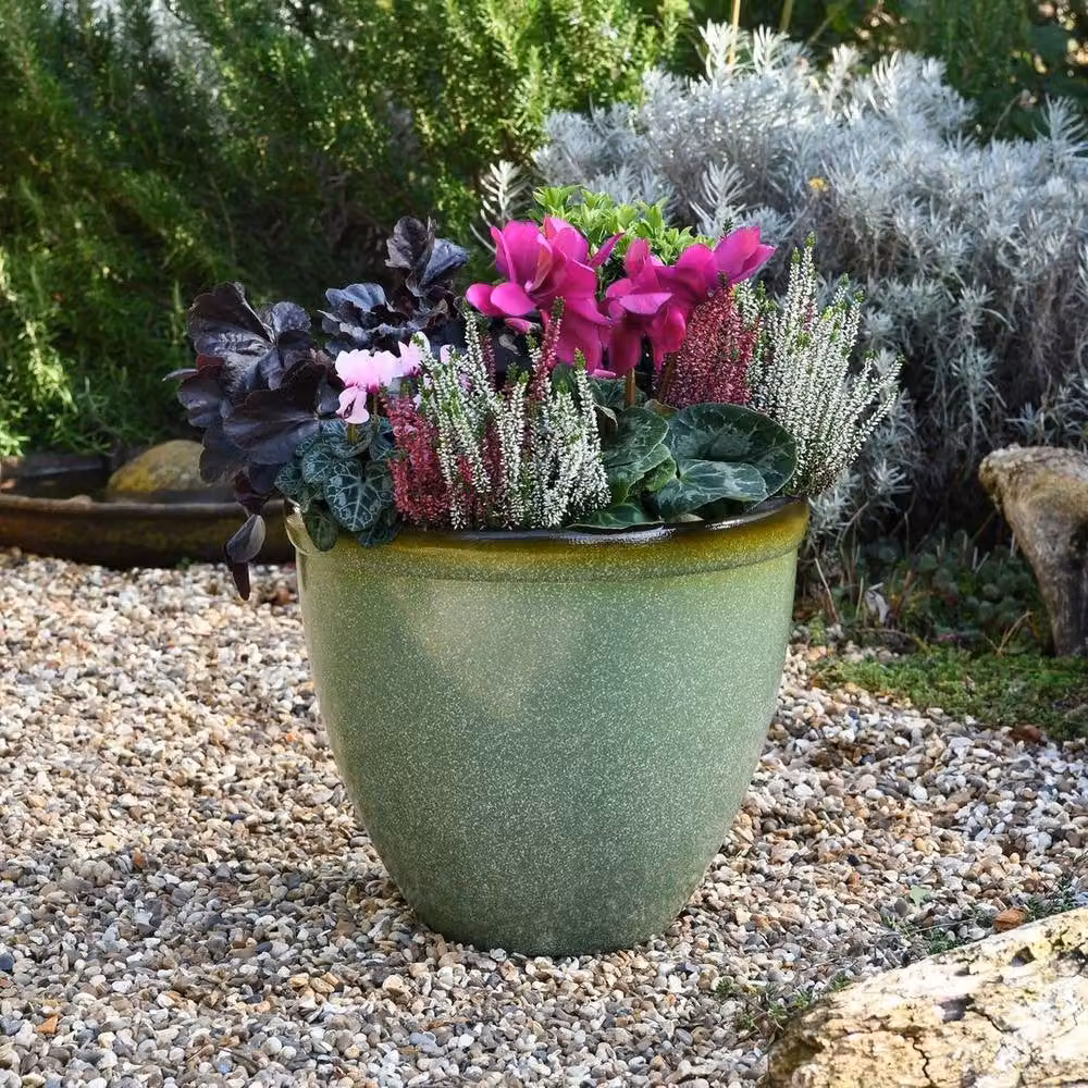 FLAVORA Green Bell Glazed Ceramic Planter for Outdoor and Ornamental Gardens – 2