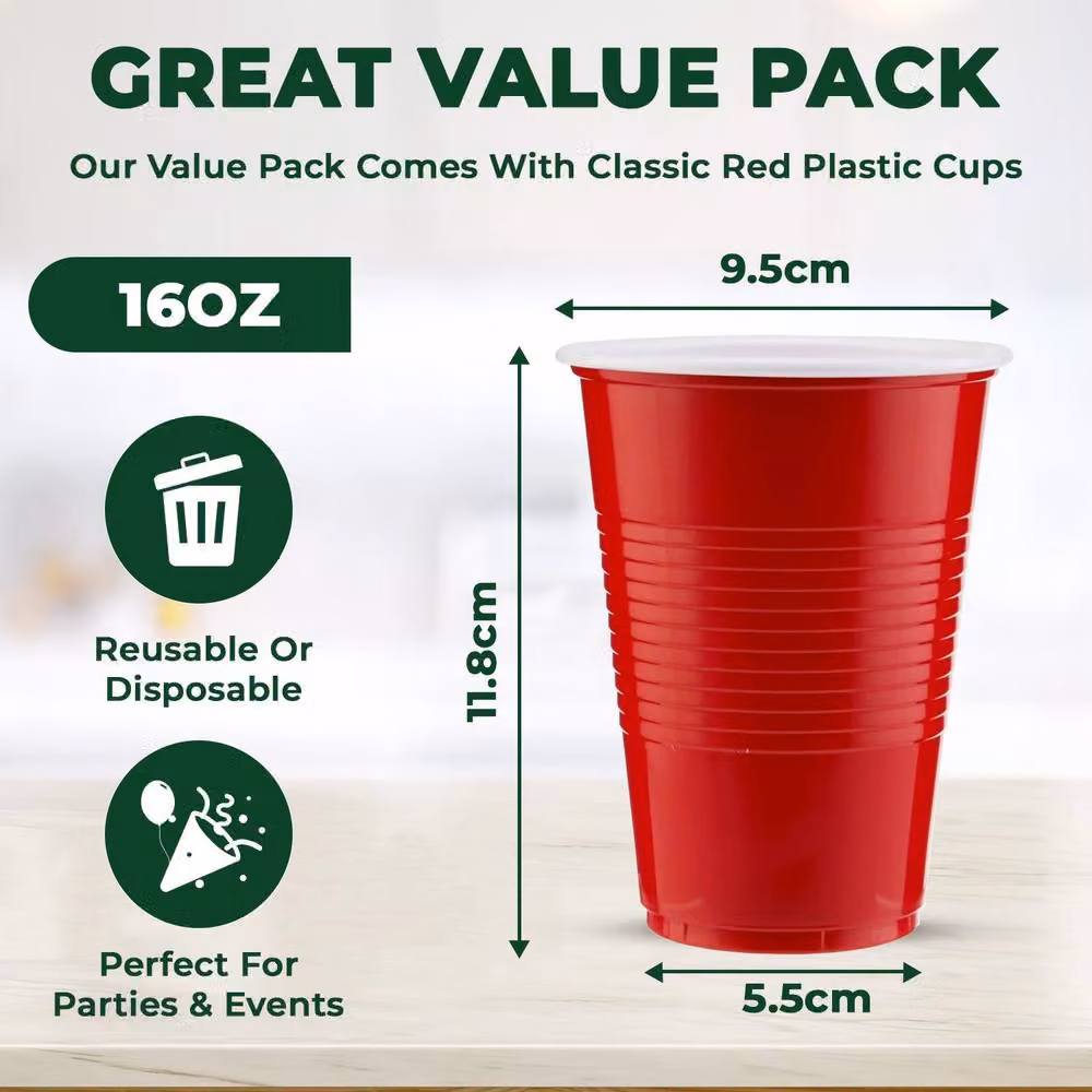 ECONX Red Disposable Plastic Party Cups, 473 ml, Pack of 100 – 2
