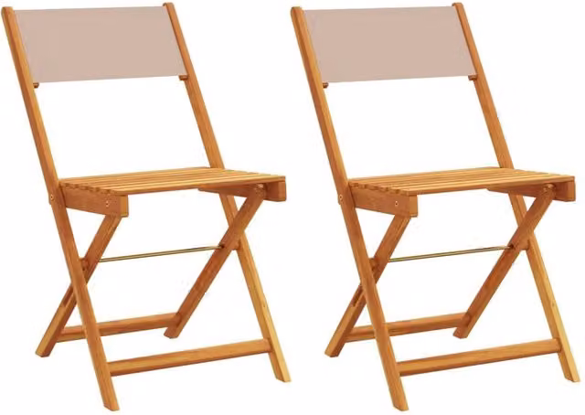 Berkfield Home Bistro Chairs Set of 2 in Beige Acacia Wood and Fabric