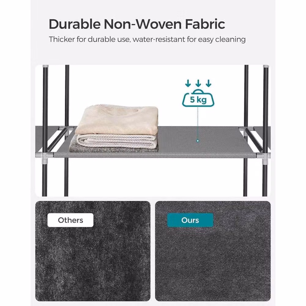 The Bazaarist Large Portable Wardrobe with 4 Hanging Rails, Grey – 4