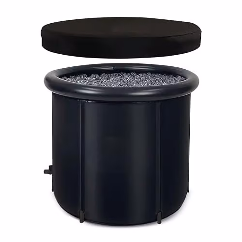 Menkind Inflatable PVC Ice Bath Cold Water Plunge Tub with Protective Lid, Pump and Outlet Tap, Multicolour/Black, 330 L Capacity – 1