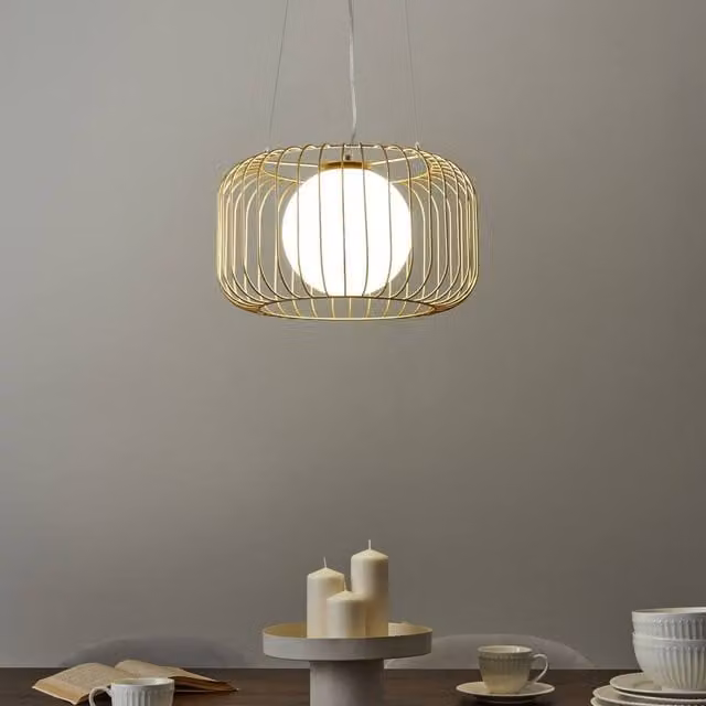 Wyld and Coco Gold Cage Industrial Pendant Light with Transparent Glass Shade