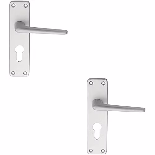 Loops 2 Pack Straight Tapered Lever on Euro Lock Backplate in Matt Satin Aluminium, 152 x 41 mm
