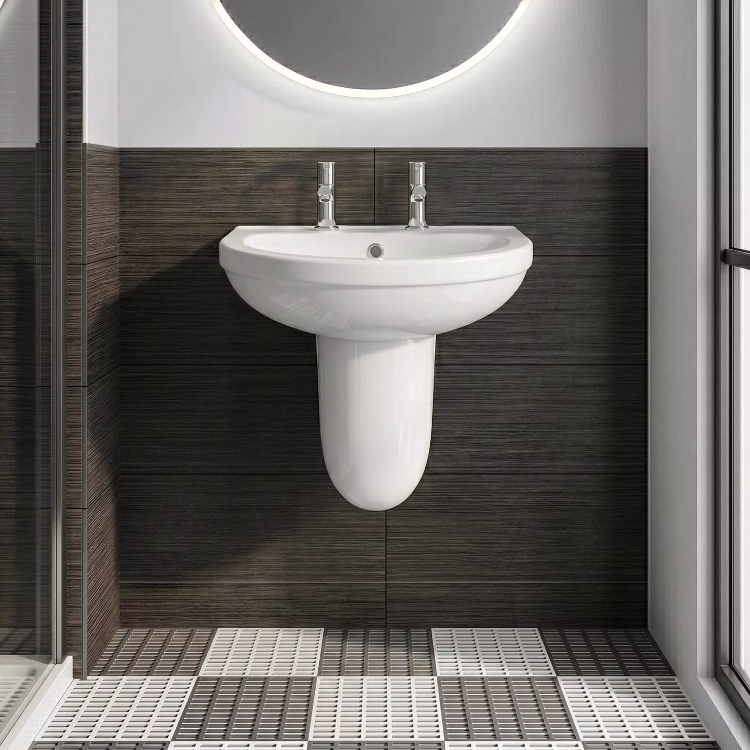 Balterley Round 2 Tap Hole Semi Pedestal Basin in White, W: 55 cm, D: 49.8 cm, H: 49.8 cm – 3