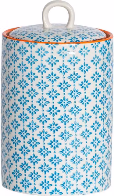 Nicola Spring Floral Hand-Printed Ceramic Kitchen Canister, Blue, 1 l