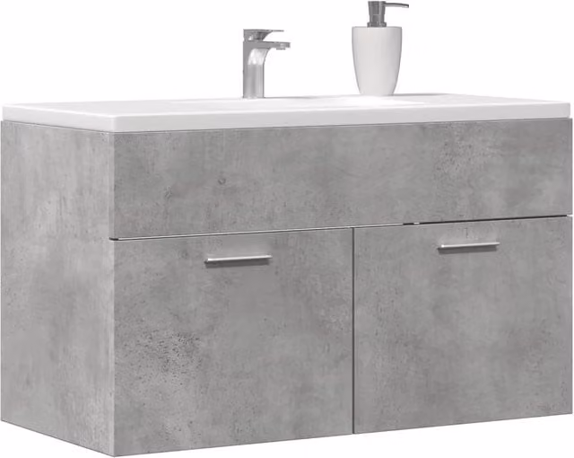 Berkfield Home Wall Mounted Bathroom Sink Cabinet in Concrete Grey, W/D/H: 90 x 38.5 x 46 cm