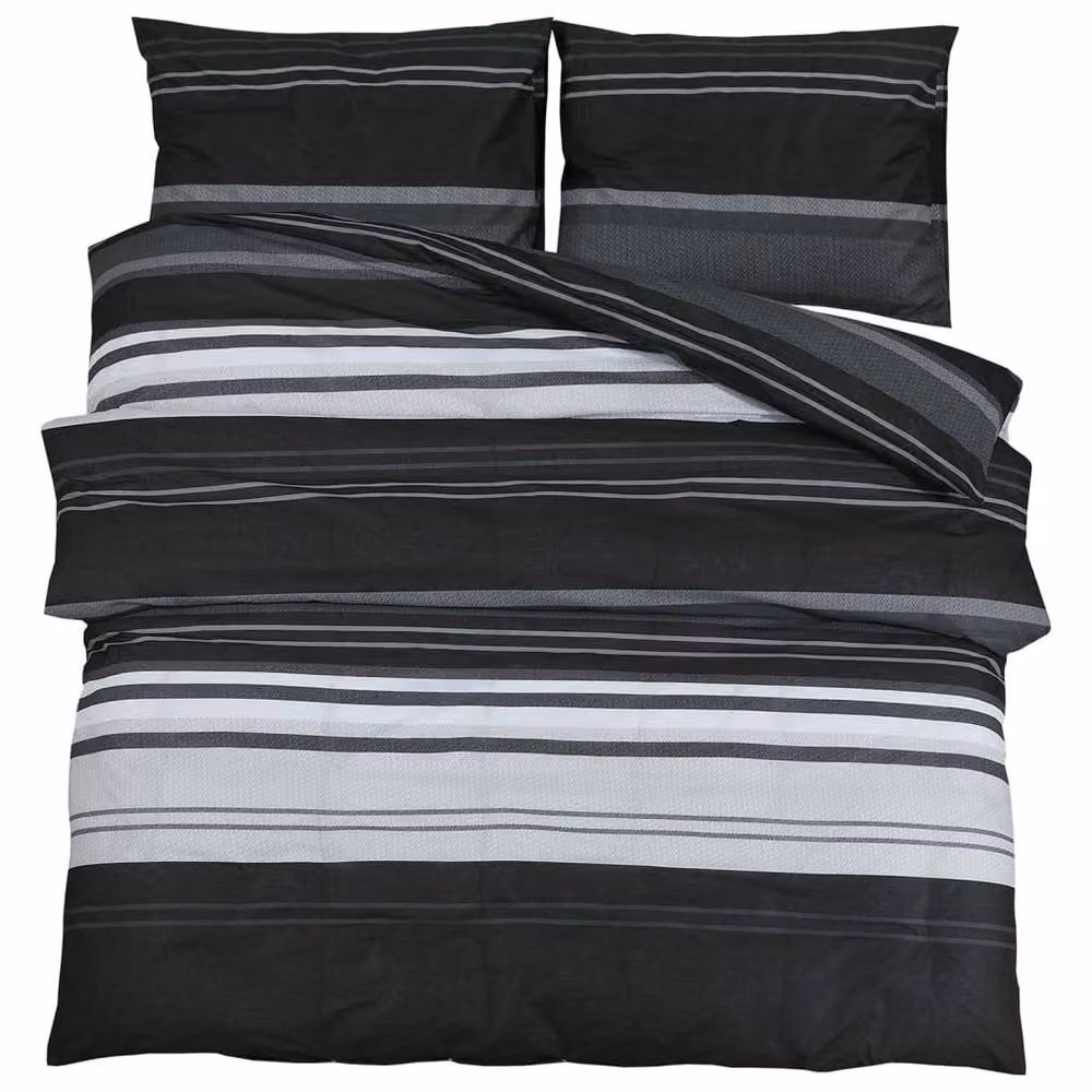 Berkfield Home Elegant Striped Cotton Duvet Cover and Pillowcase Set in Black and White, W/D/H: 200 x 200 cm and 50 x 75 cm – 3