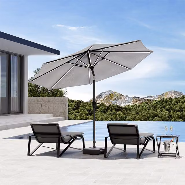 Komore Modern Freestanding Outdoor Patio Umbrella Parasol with Plastic Base in Grey