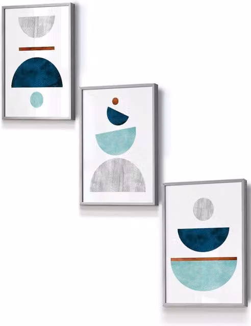 ARTZE Mid Century Abstract Geometric Framed Wall Art, Multicolour, W: 33 cm, H: 45 cm, D: 0.2 cm