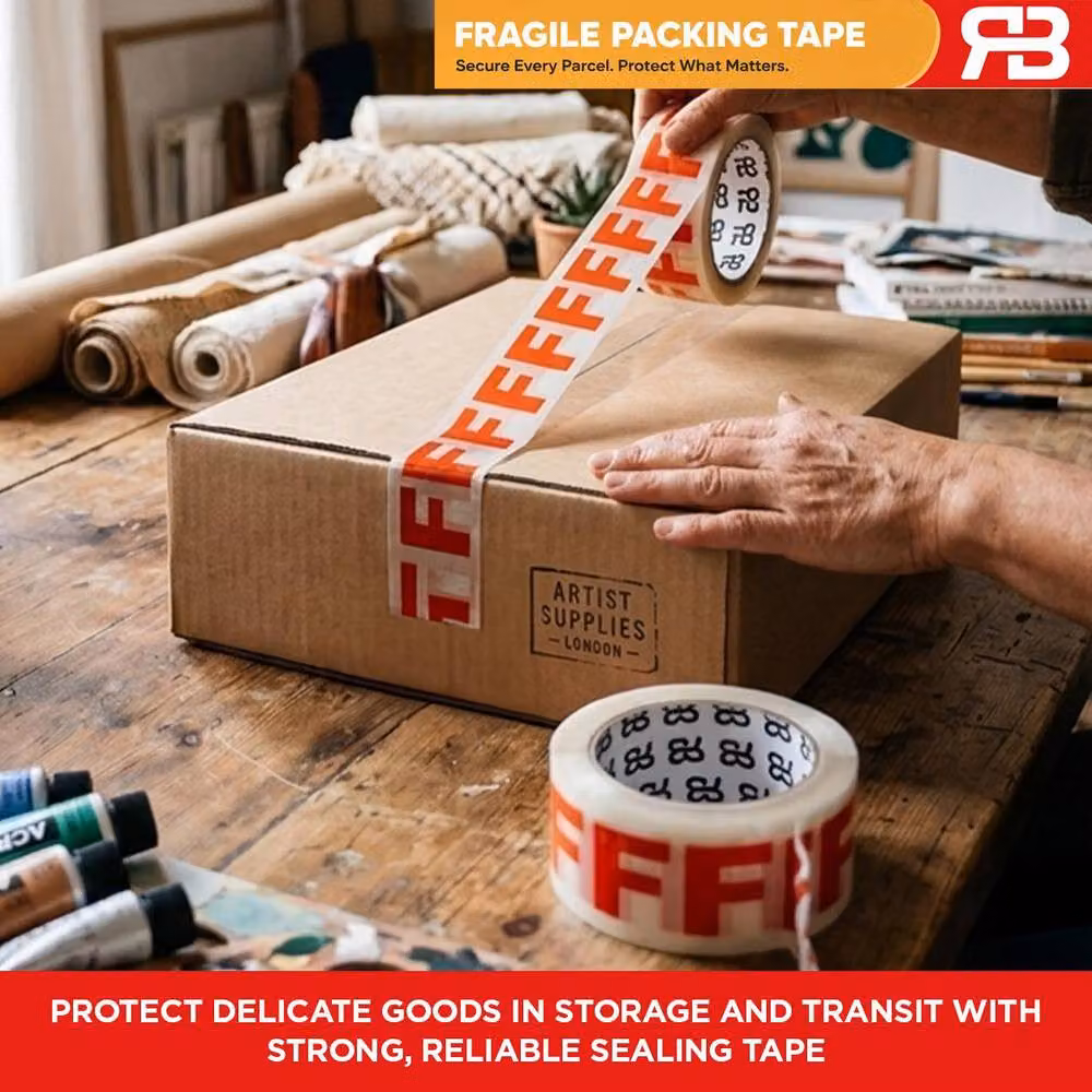 AQUARIUS Fragile Packing Tape, Red and Multicolour, 24 Rolls, W: 48 mm, L: 66 m – 3