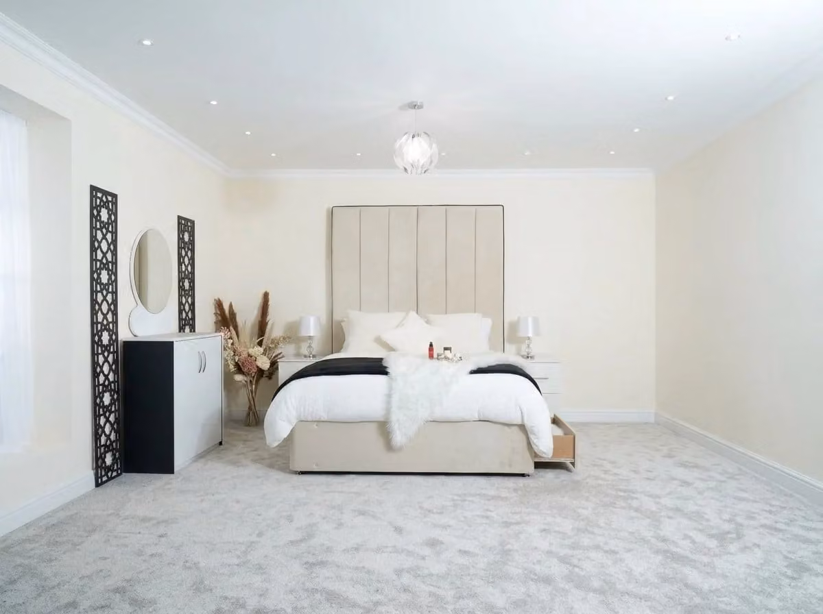 BEDS NK LTD Cambridge Piping Divan Bed in Beige Fabric with Drawers