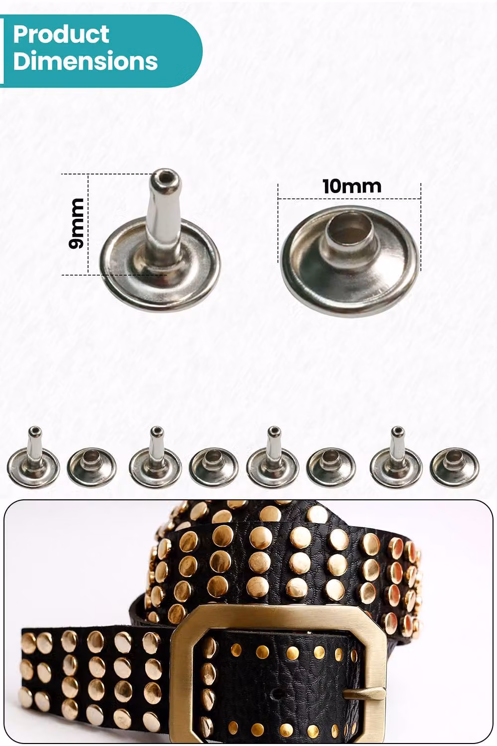 Neel Blue 10mm Double Cap Rivet Tubular Metal Studs and Silver Leather Rivets, 100pcs – 2