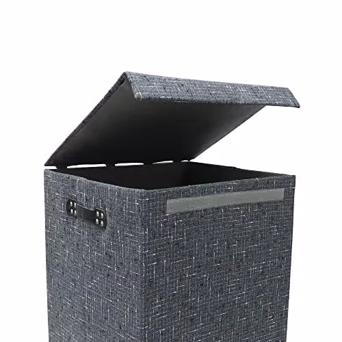 JVL Shadow Fabric Foldable Laundry Hamper with Lid and Handles, Grey, W: 35.0 cm, D: 40.0 cm, H: 61.0 cm – 2