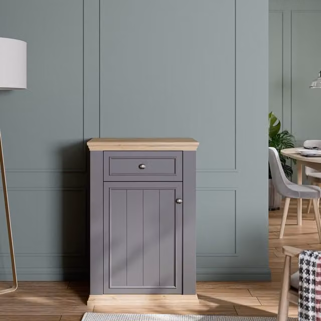 Furniture To Go Pontypool Shoe Cabinet in Grey and Mauvella Oak with Drawers and Hinged Doors