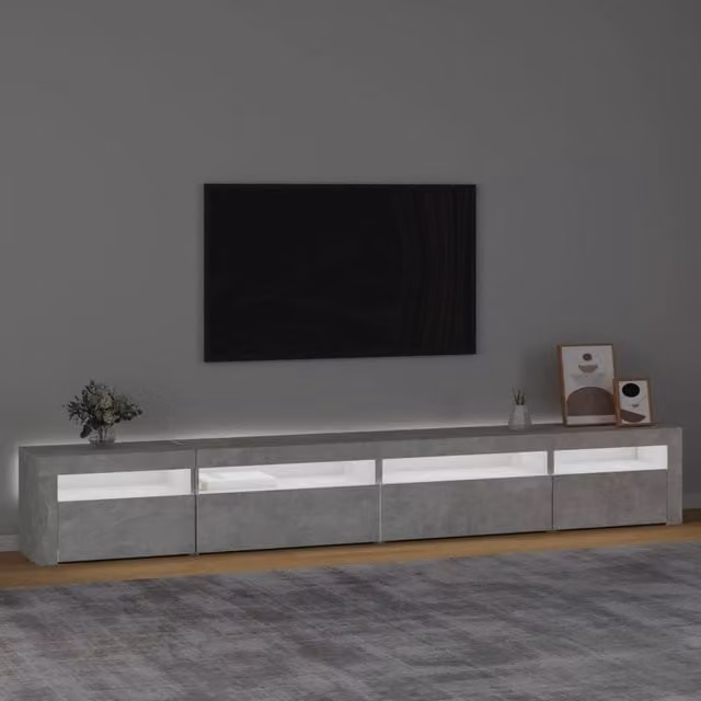 Berkfield Home Modern TV Cabinet with LED Lights in Concrete Grey, W: 270 cm, D: 35 cm, H: 40 cm