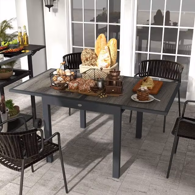 OUTSUNNY Extendable Grey Aluminium Rectangle Outdoor Dining Table