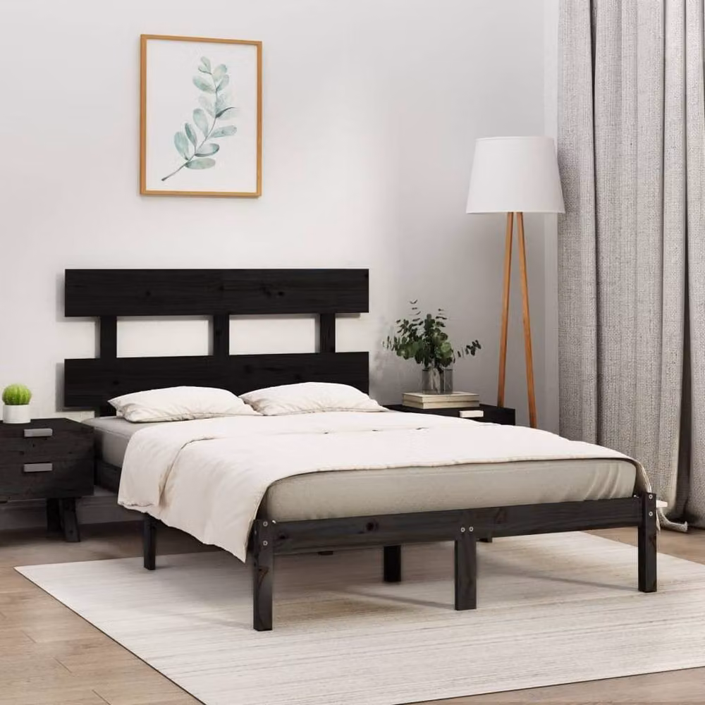 Berkfield Home Black Solid Pine Wood Bed Frame W/D/H: 200 x 200 cm – 2