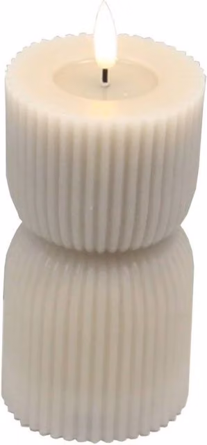 Lemon Pavilion Luxe Collection Stone Carved LED Pillar Candle in Beige