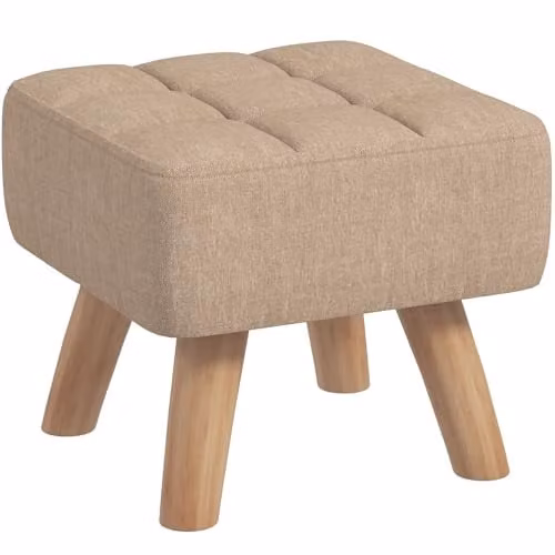 HOMCOM Modern Fabric Cube Footstool with Rubberwood Legs in Beige and Brown, W/D/H: 27 x 26 x 27 cm