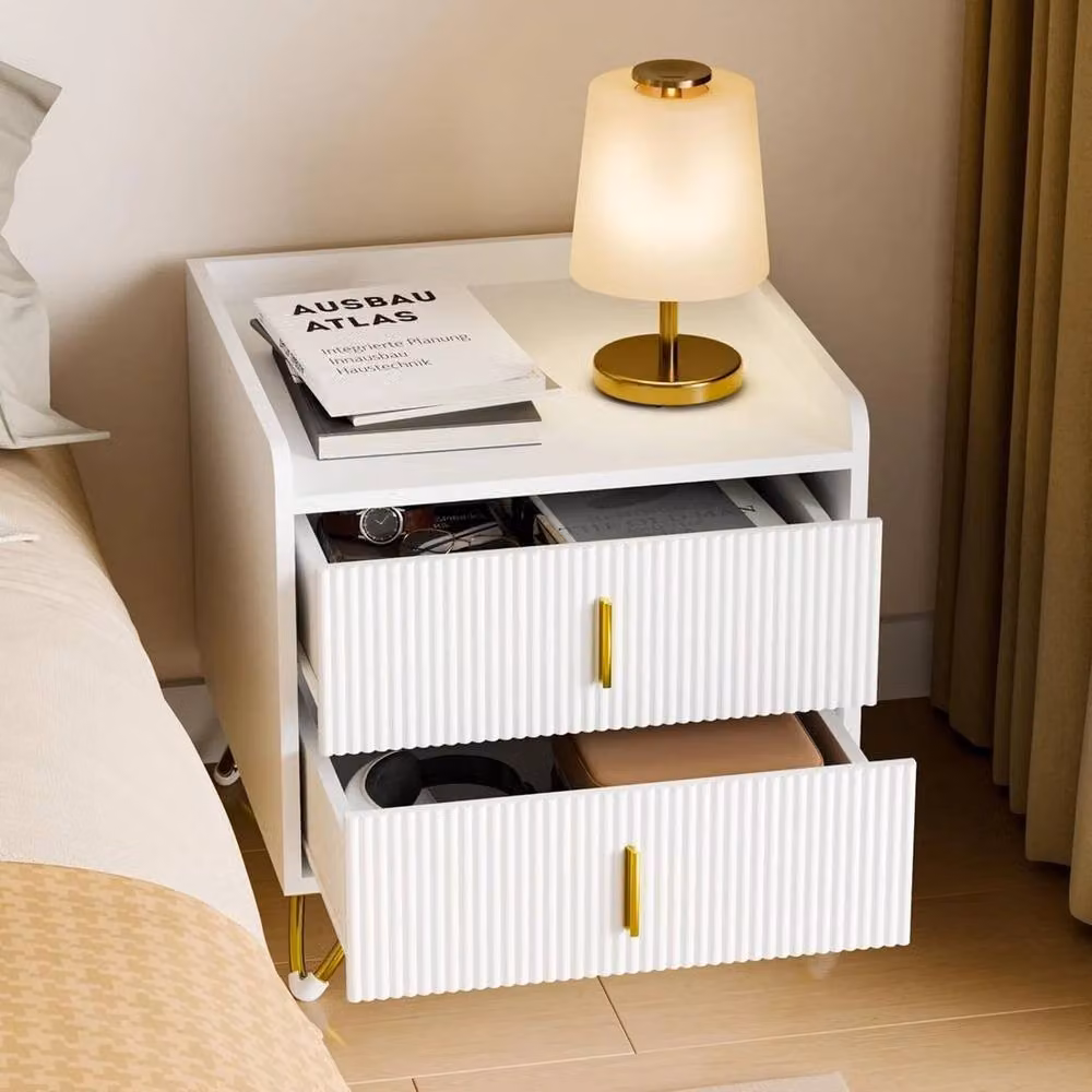 SPETLEK Modern White and Gold Bedside Table with 2 Drawers, W/D/H: 40 x 40 x 49 cm – 2