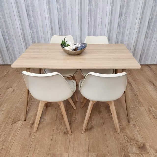 Kosy Koala Oak Effect Rectangular Kitchen Dining Table and 4 Cream Tulip Chairs Set – 1
